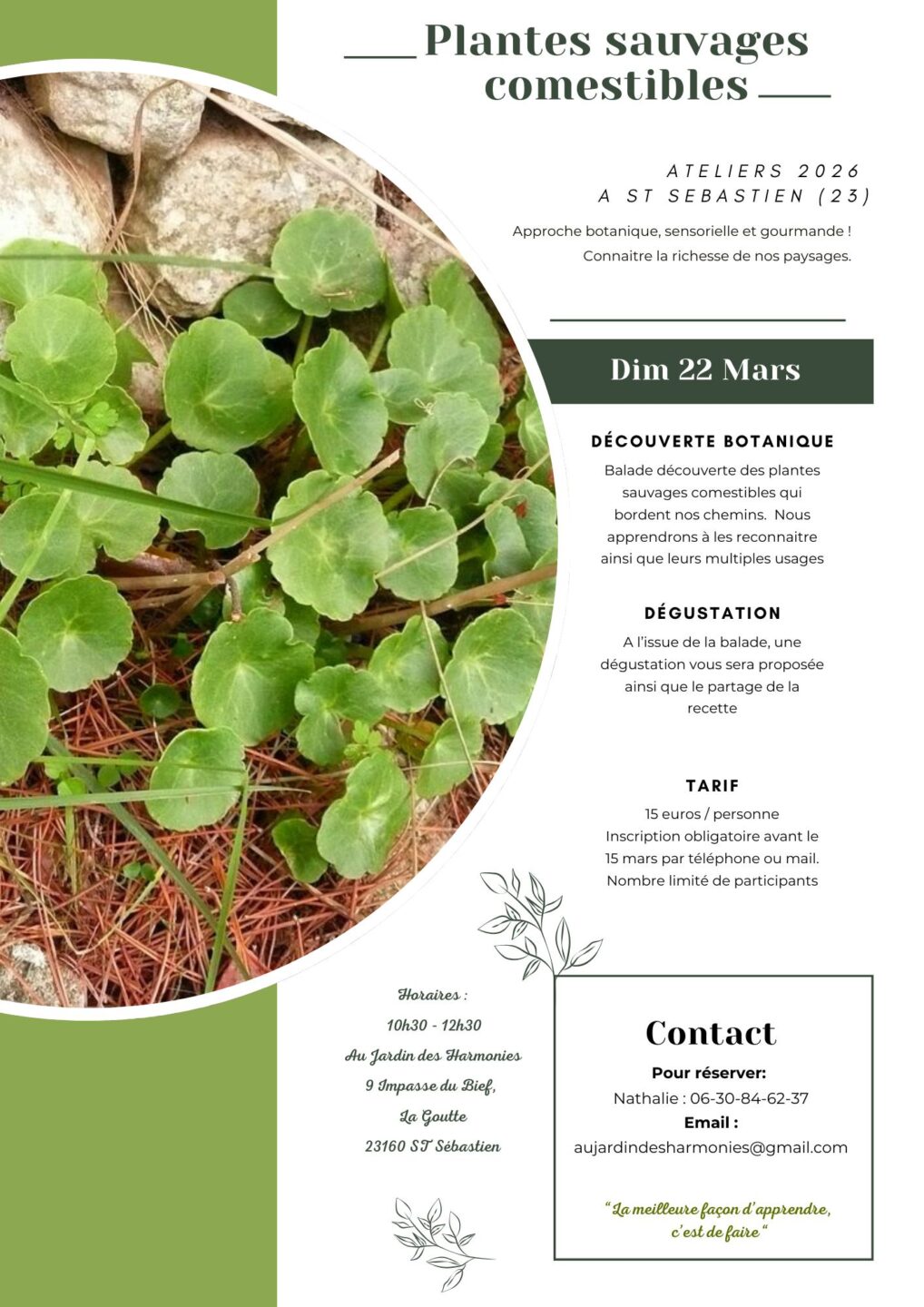 Atelier Plantes sauvages comestibles 9 IMPASSE DU BIEF Saint-Sébastien 2026-03-22