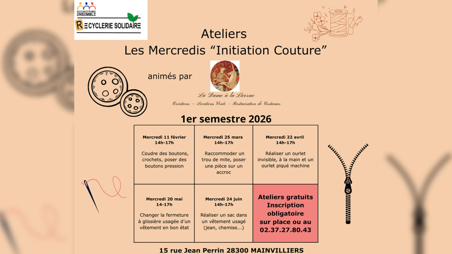 Ateliers les mercredis Initiation Couture 15 Rue Jean Perrin Mainvilliers 2026-03-25
