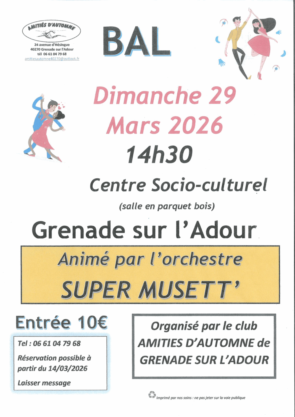 Bal de l'association Amitiés d'automne  Grenade-sur-l'Adour 2026-03-29