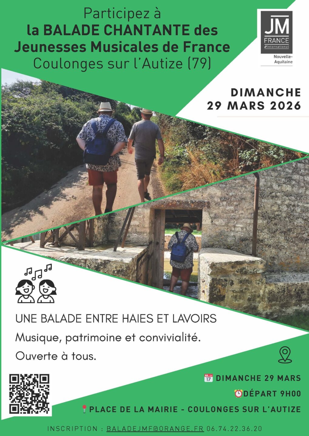 Balade chantante avec les Jeunesses Musicales de France Place de la Mairie Coulonges-sur-l'Autize 2026-03-29