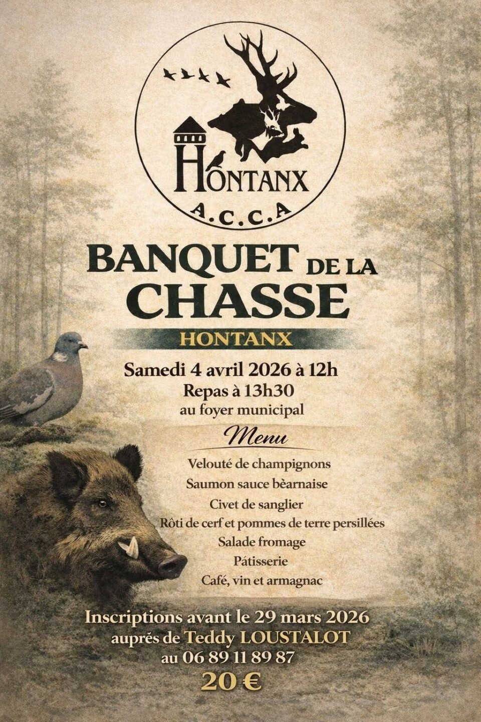 Banquet de la chasse Foyer municipal Hontanx 2026-04-04