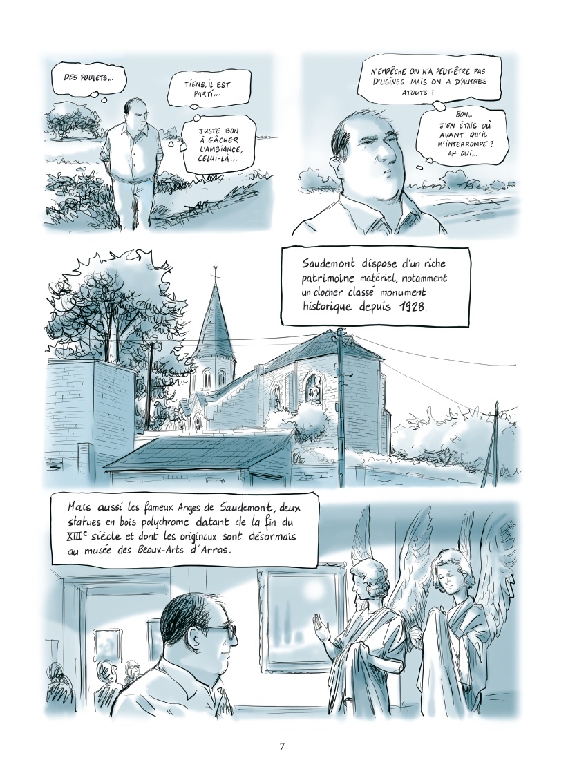 Planche de la BD Le Petit Maire montrant le quotidien d’un maire rural