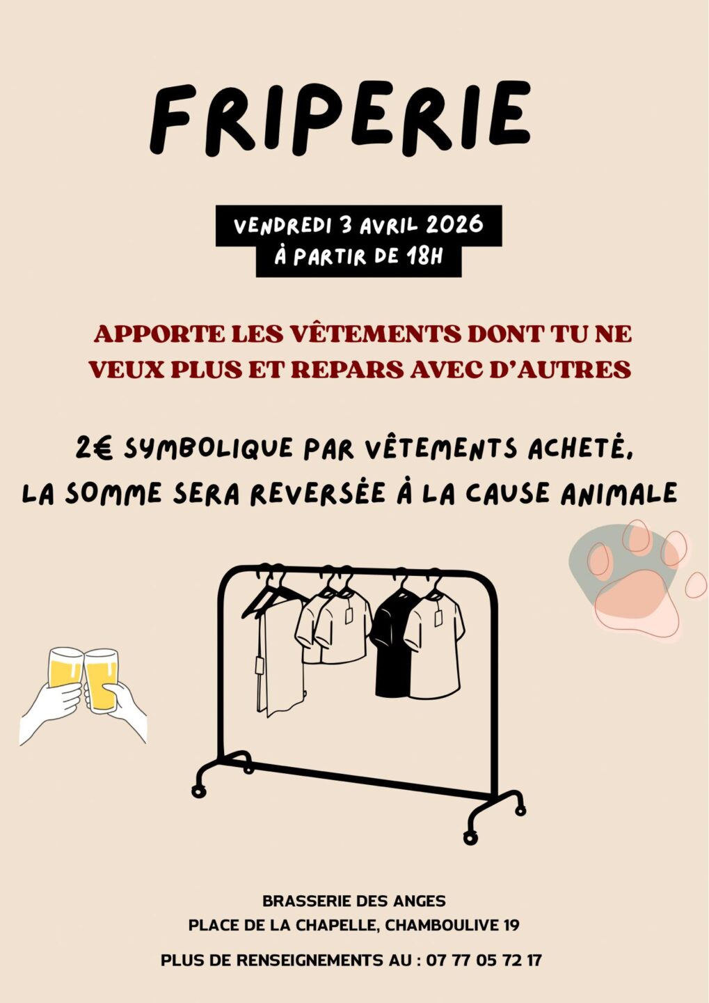 Brasserie des anges Friperie 3 Place de la Chapelle Chamboulive 2026-04-03