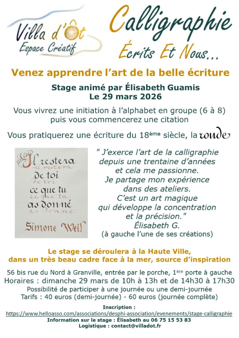 Calligraphie à la Villa d'Ôt 56 Bis Rue du Nord Granville 2026-03-29