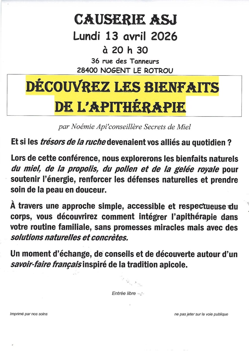 CAUSERIE ASJ 36 rue des Tanneurs Nogent-le-Rotrou 2026-04-13