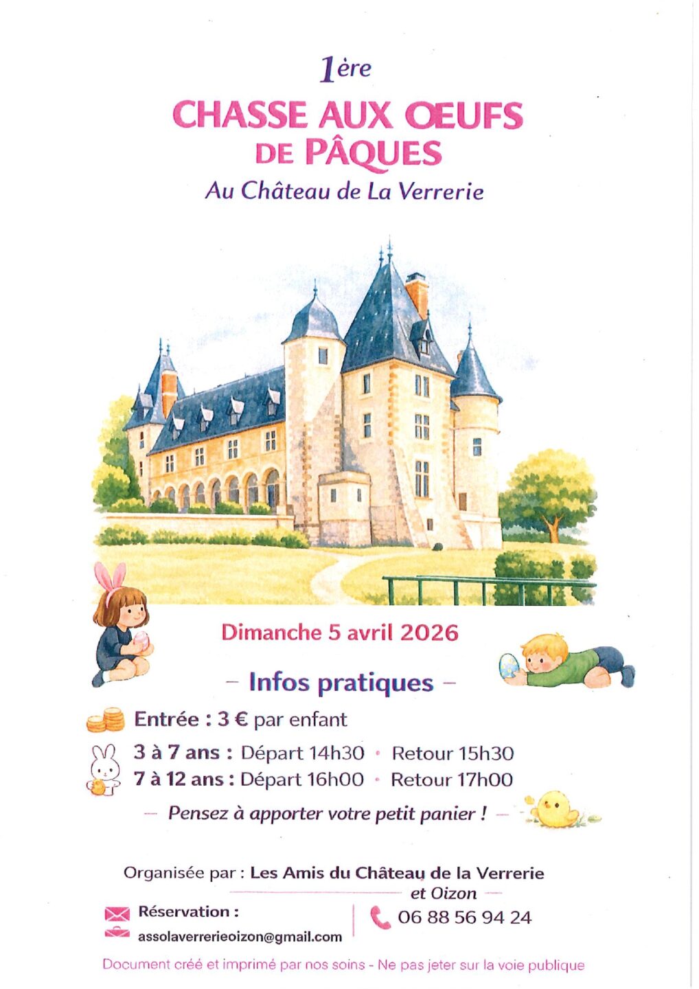 Chasse aux oeufs de Pâques Château de la Verrerie Oizon 2026-04-05