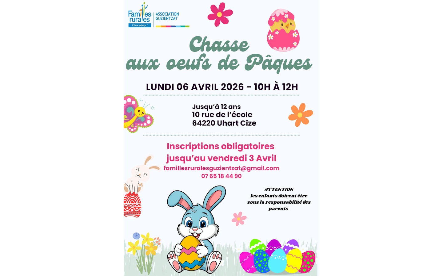 Chasse aux oeufs de Pâques 10 rue de l'école Uhart-Cize 2026-04-06