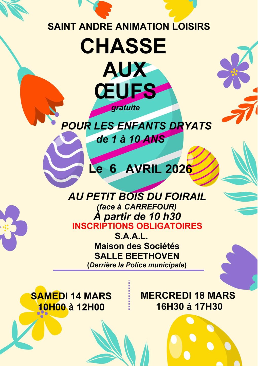 Chasse aux oeufs Petit bois du Foirail Saint-André-les-Vergers 2026-04-06