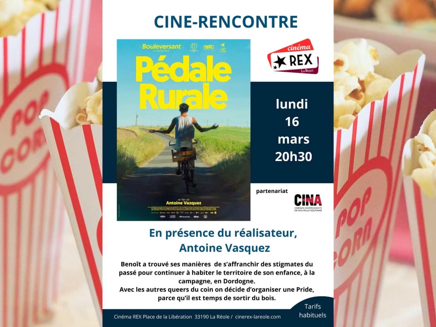 Ciné rencontre Pédale rurale Cinéma Rex La Réole 2026-03-16