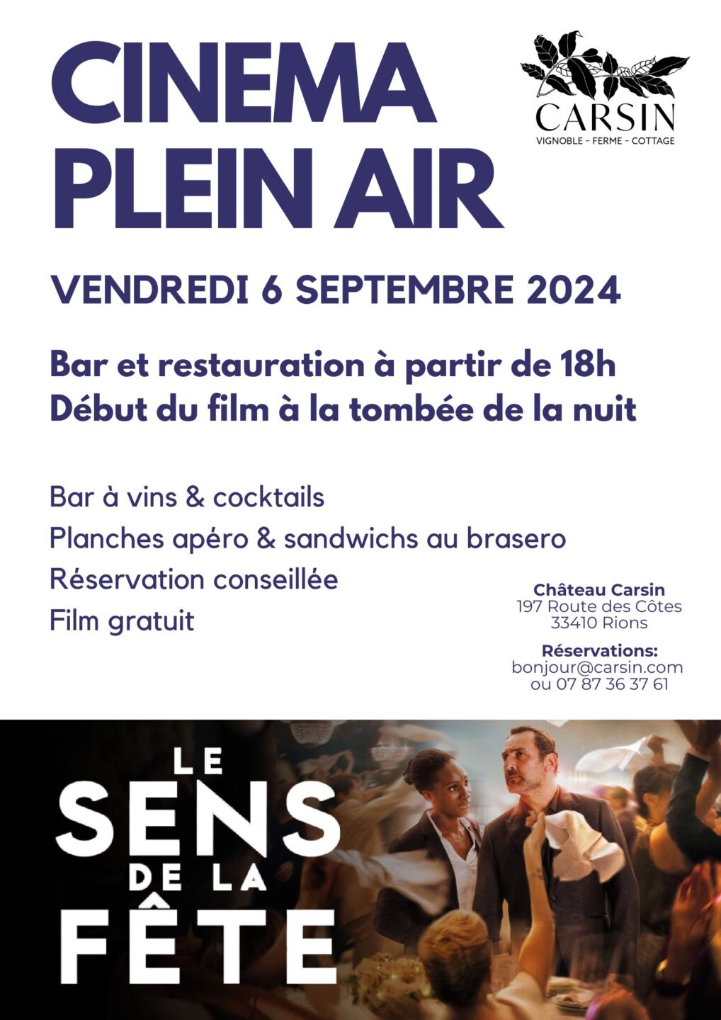 Cinéma Plein Air au Château Carsin 197 Route des Cotes Rions 2026-07-31