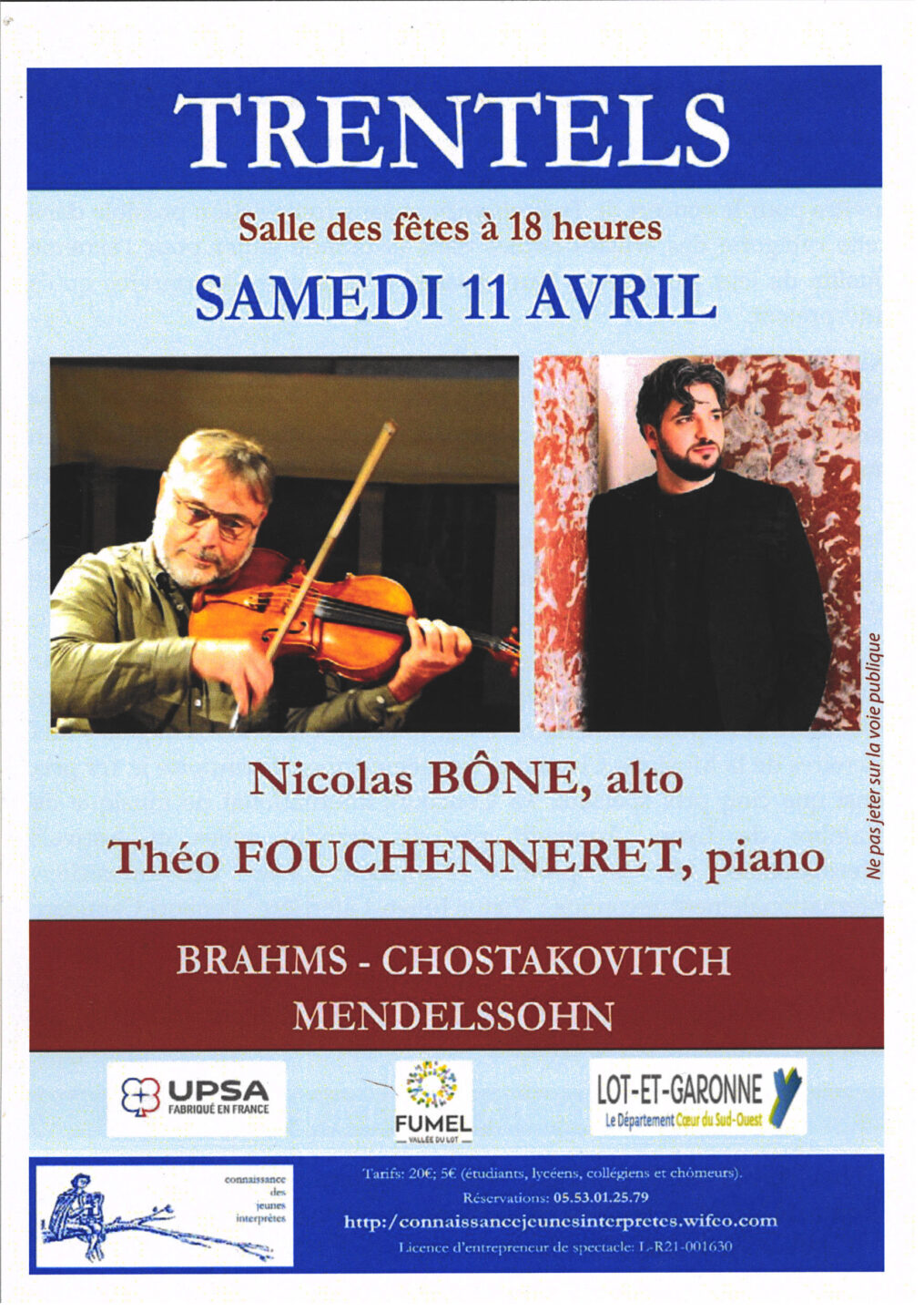 Concert Brahms Chostakovitch et Mendelssohn Salle des fêtes Trentels 2026-04-11