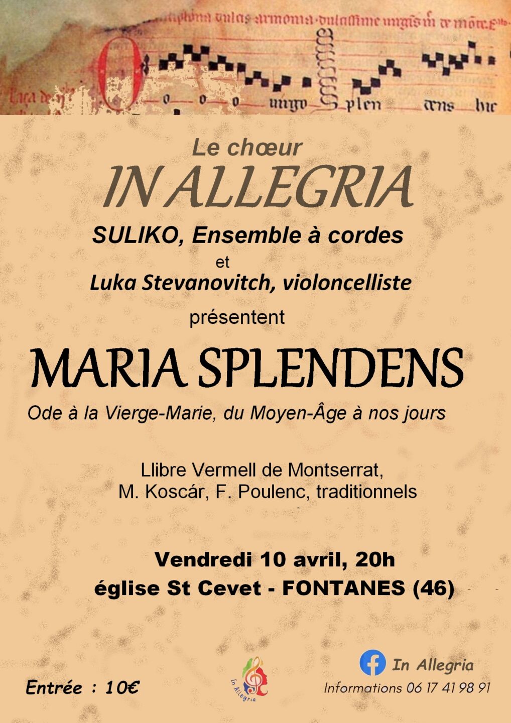 Concert de la chorale In Allegria Maria Splendens  Fontanes 2026-04-10