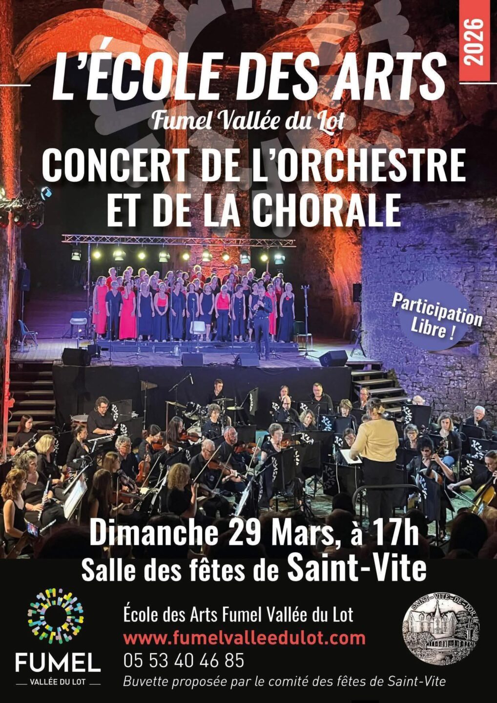 Concert de l'orchestre et de la chorale de l'Ecole des Arts Fumel Vallée du Lot Salle des fêtes Saint-Vite 2026-03-29