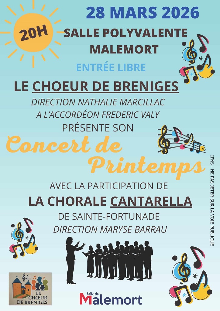 Concert de Printemps avec le Choeur de Bréniges Salle polyvalente Malemort 2026-03-28