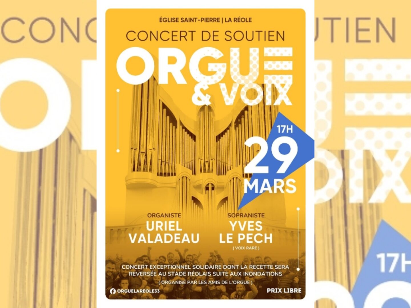 Concert de soutien: Orgue et voix Place Rigoulet La Réole 2026-03-29