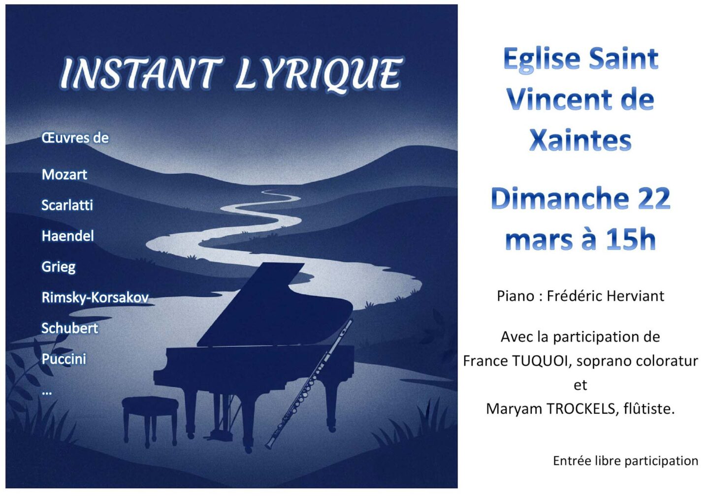 Concert Instant lyrique Eglise Saint Vincent de Xaintes Dax 2026-03-22