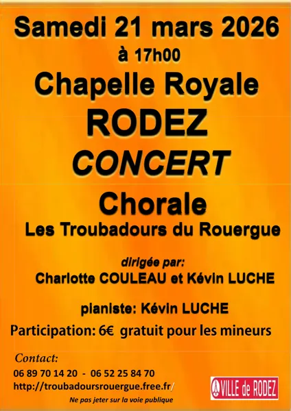 Concert les Troubadours du Rouergue chapelle royale Pl. du Maréchal Foch Rodez 2026-03-21