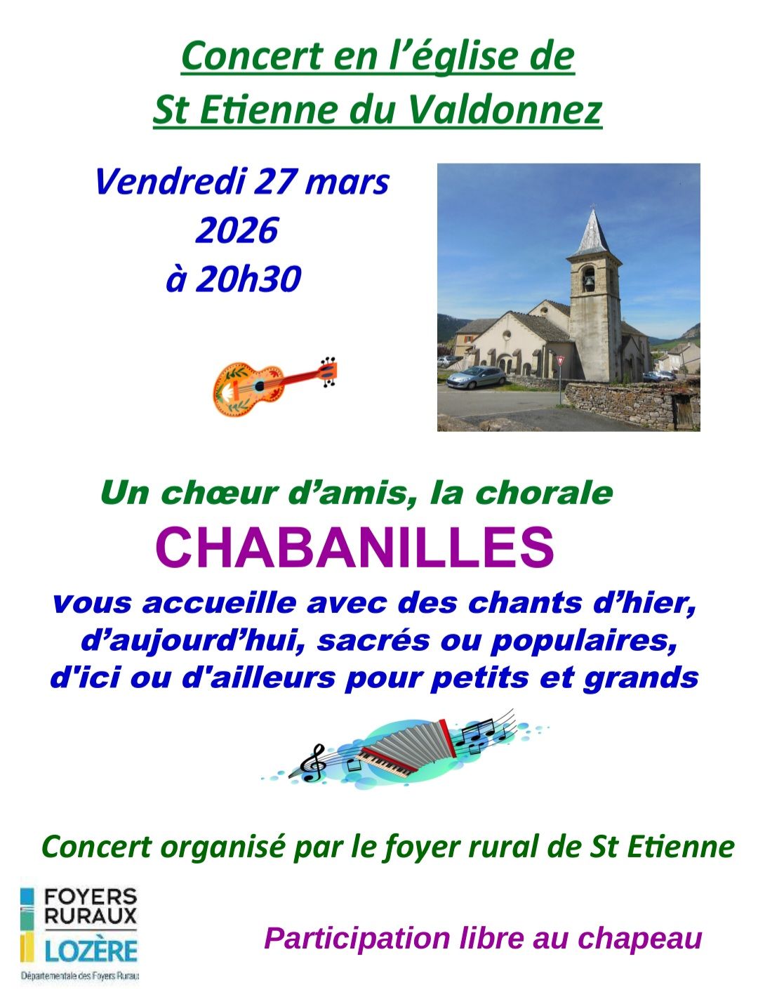 CONCERT Église Saint-Étienne-du-Valdonnez 2026-03-27