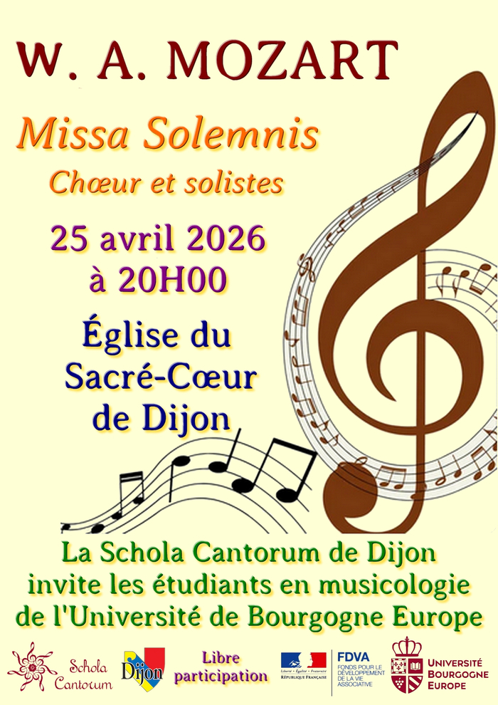 Concert : Schola Cantorum Dijon – MOZART Missa Solemnis Eglise du Sacré-Coeur de Dijon Dijon