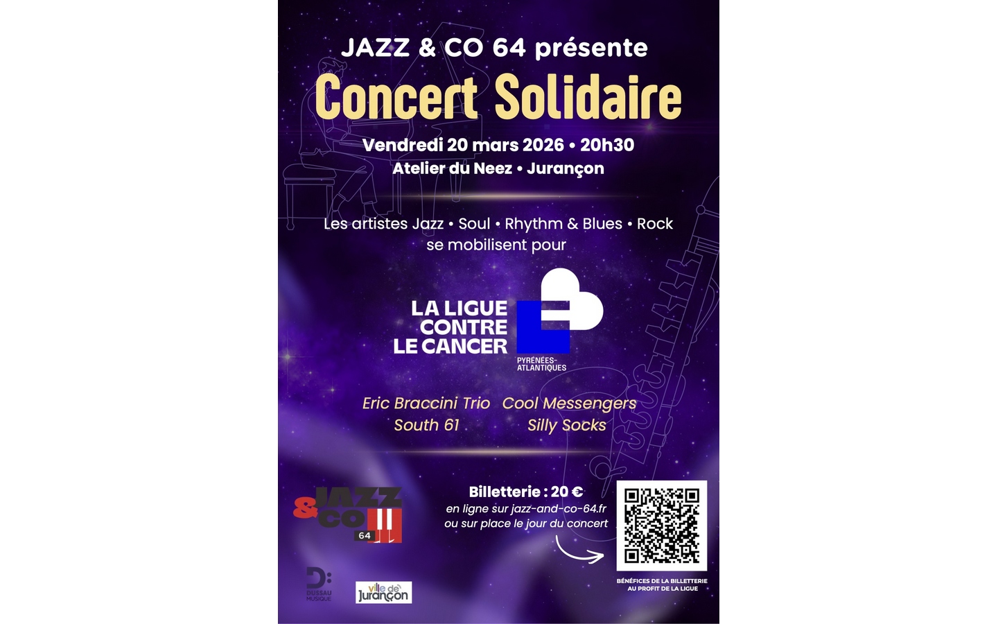 Concert solidaire Jazz&Co64 27 Avenue Bagnell Jurançon 2026-03-20