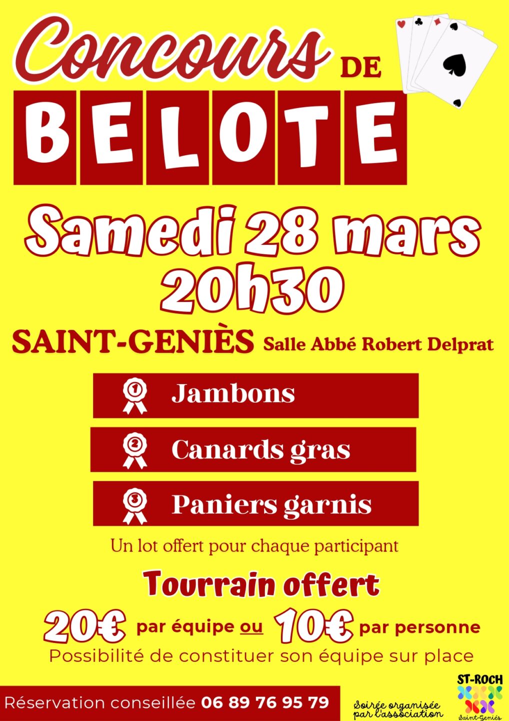 Concours de belote à Saint Geniès Salle des fêtes Saint-Geniès 2026-03-28