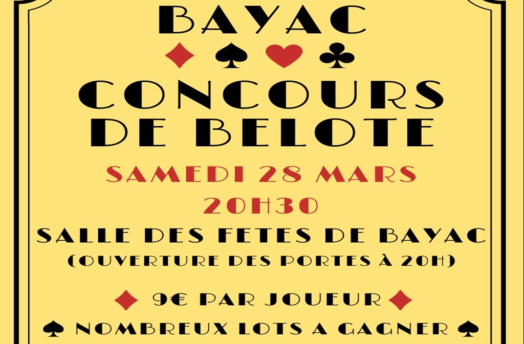 Concours de belote Salle des fêtes de Bayac Bayac 2026-03-28