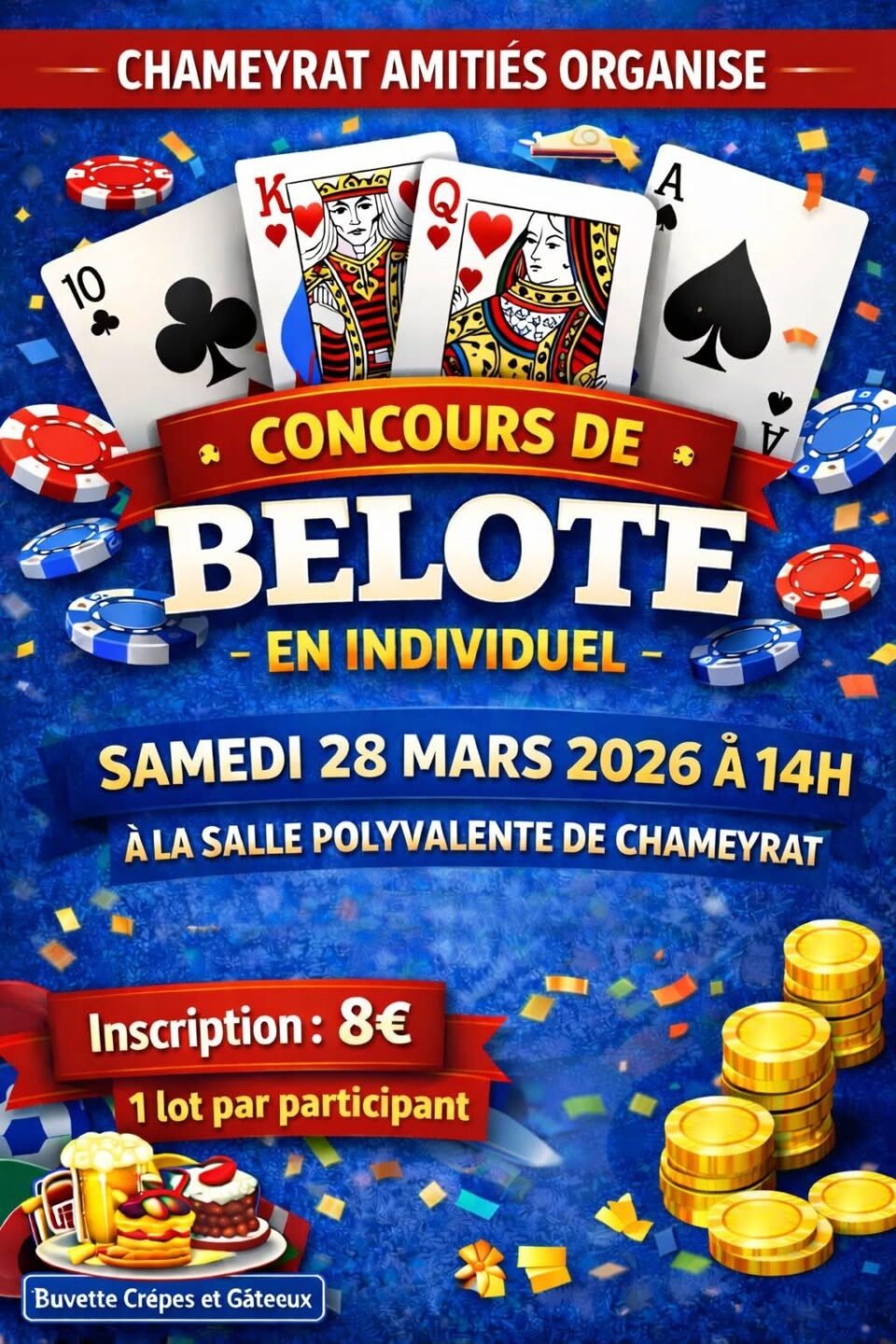 Concours de belote Salle des fêtes Chameyrat 2026-03-28