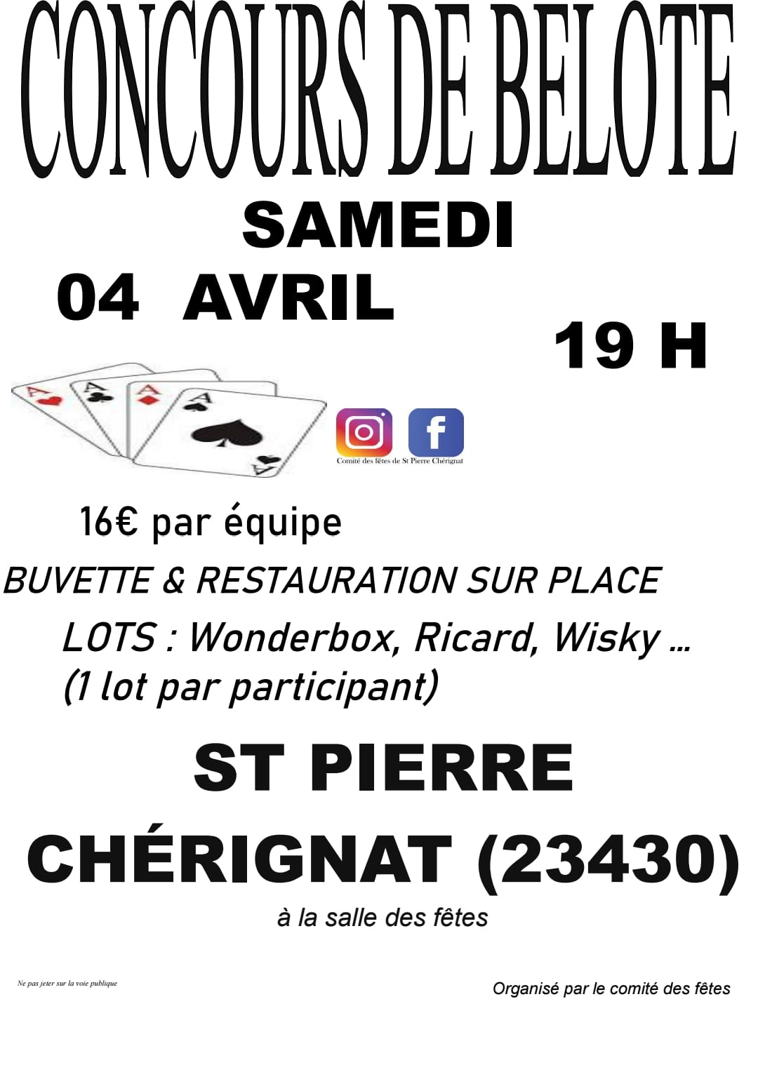 Concours de belote Les ribières Saint-Pierre-Chérignat 2026-04-04