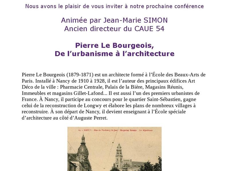 Conférence de l'AGREPE Pierre Le Bourgeois. De l'urbanisme à l'architecture