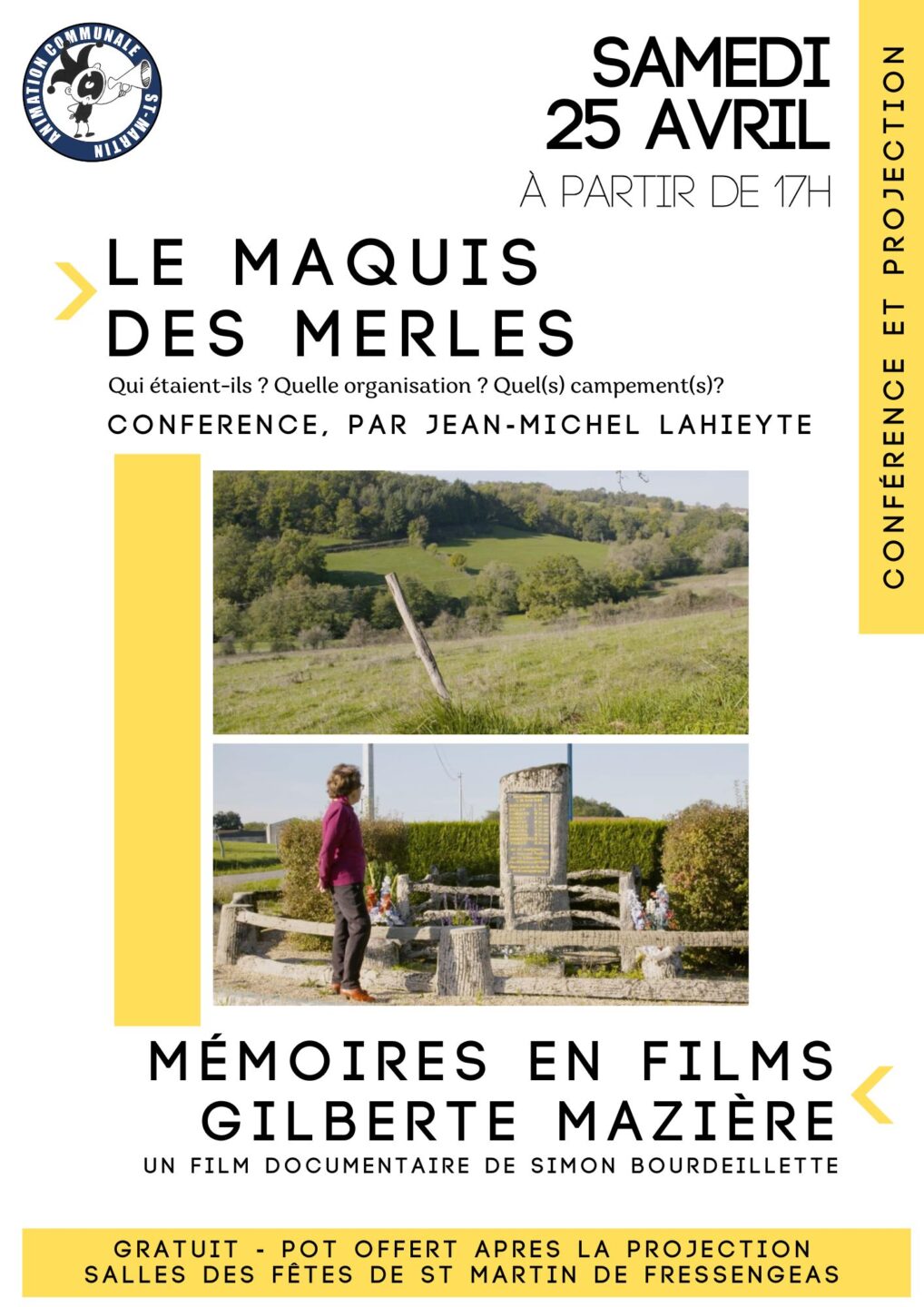Conférence et projection Salle des fêtes Saint-Martin-de-Fressengeas 2026-04-25