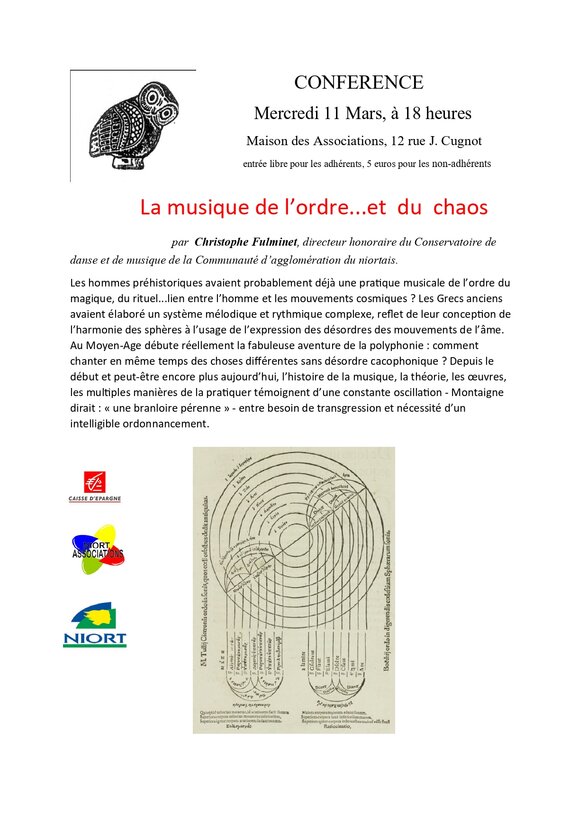 Conférence La musique d'ordre... et du chaos à Niort 12 Rue Joseph Cugnot Niort 2026-03-11