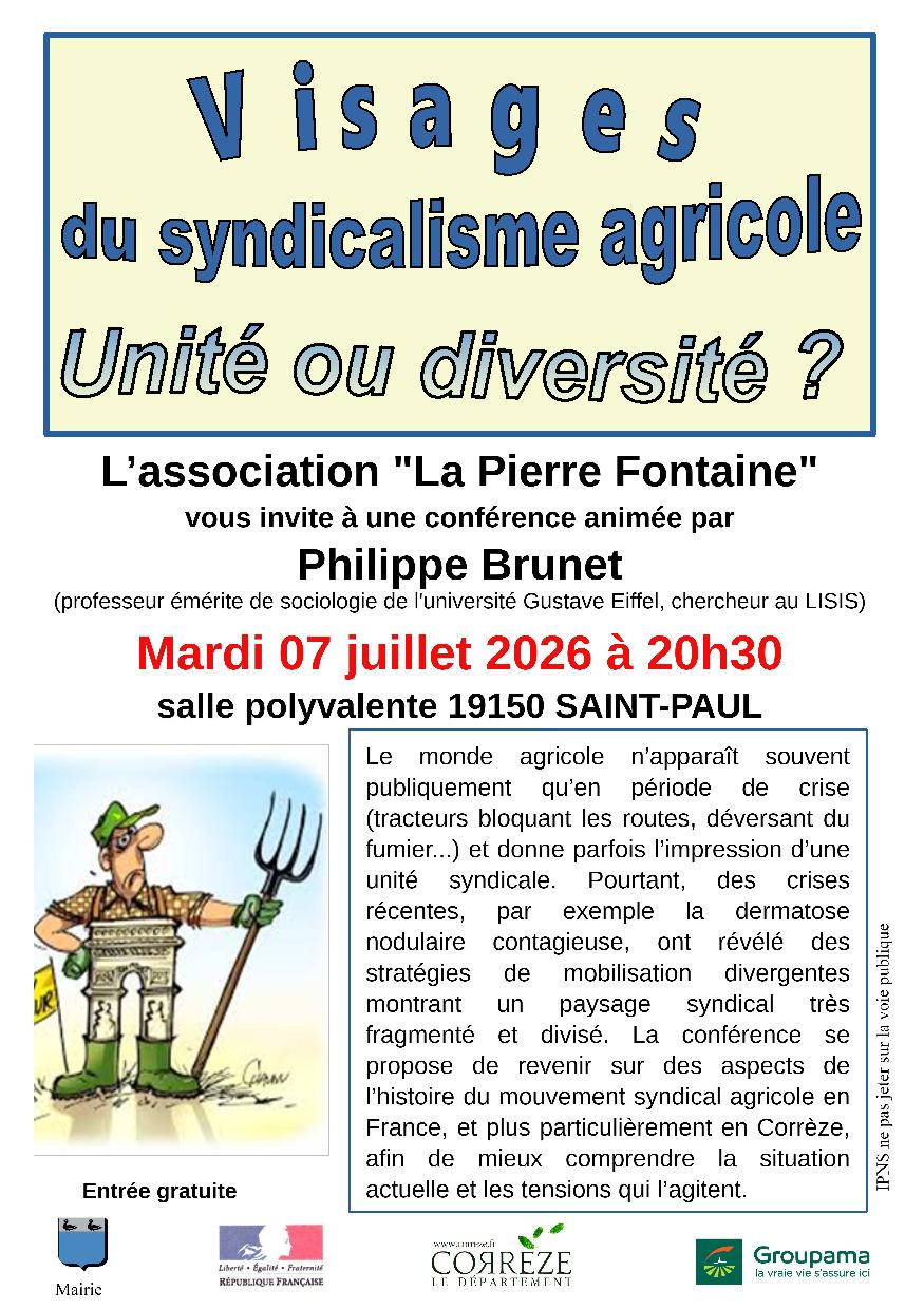 Conférence Visages du syndicalisme agricole Unité ou diversité ? Le Bourg Saint-Paul 2026-07-07