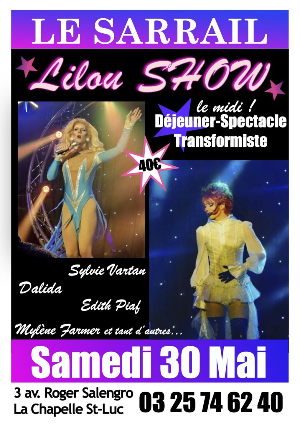 Déjeuner-Spectacle Lilou Show Transformiste Le Sarrail La Chapelle-Saint-Luc 2026-05-30