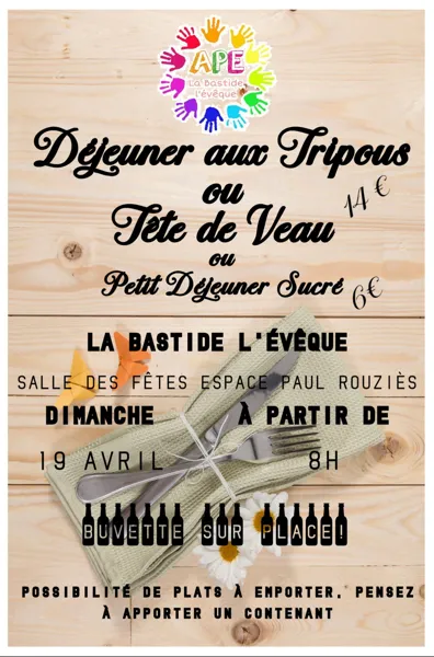 Déjeuner tripous tête de veau viennoiseries à La Bastide l&rsquo;Evêque  Le Bas Ségala
