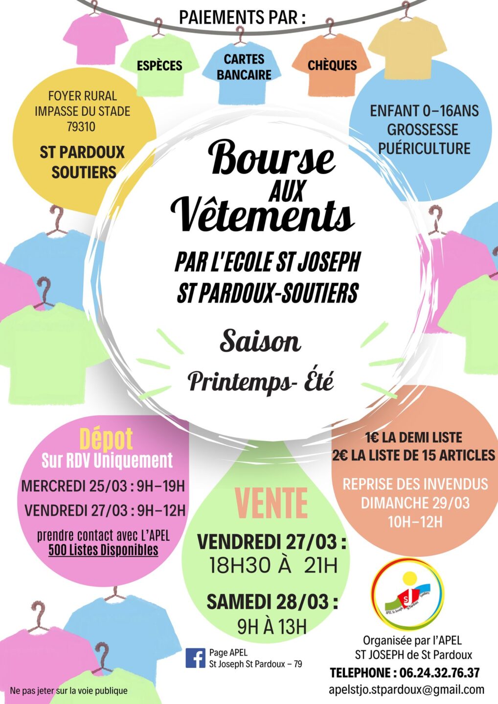 Ecole St Joseph Bourse aux vétements Foyer rural Saint-Pardoux-Soutiers 2026-03-27