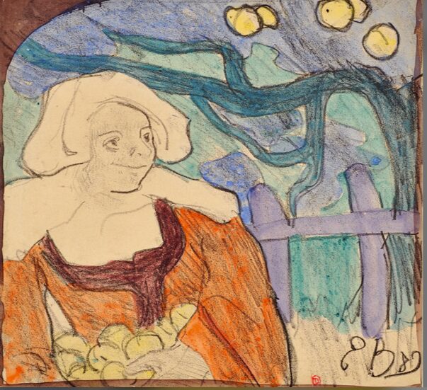 Bretonne ramassant des pommes