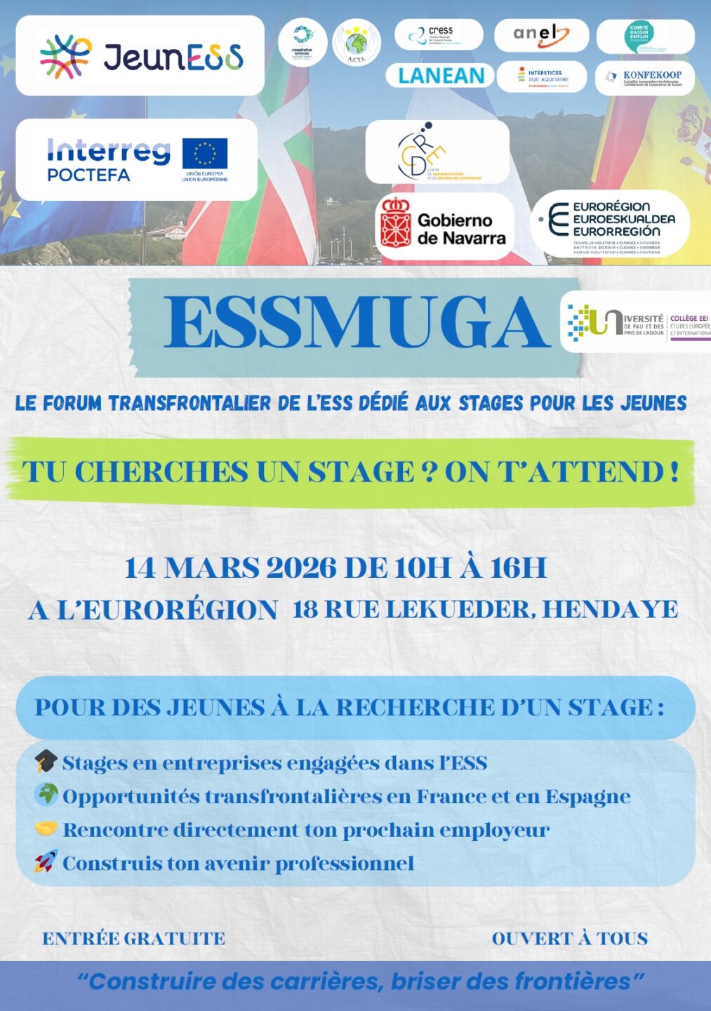 ESSMUGA Forum transfrontalier dédié aux stages pour les jeunes 18 Rue Lekueder Hendaye 2026-03-14