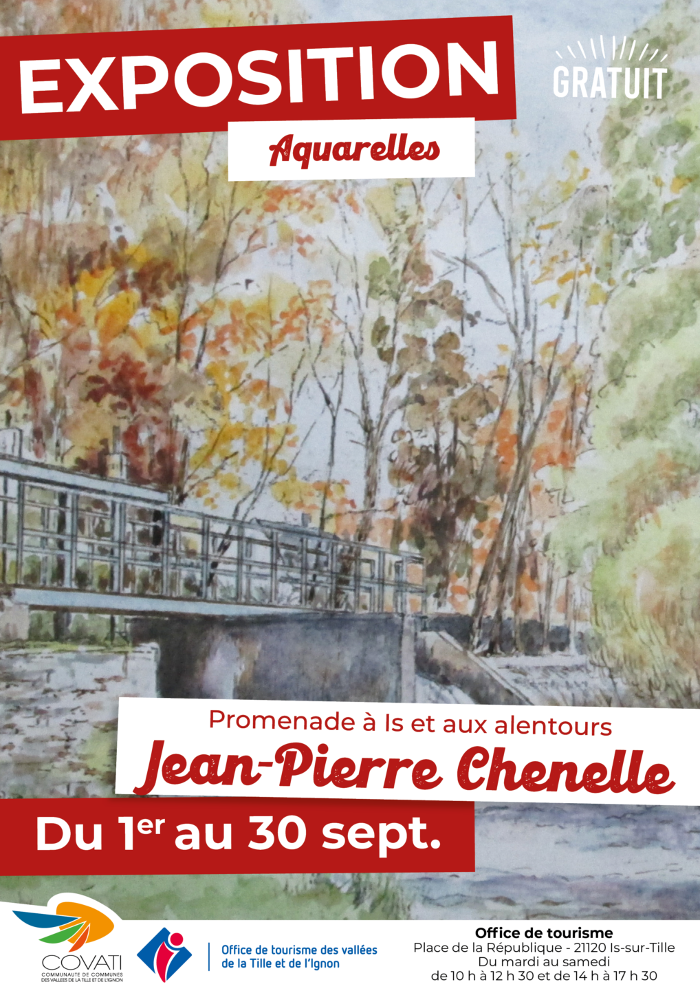 Exposition d'aquarelles Jean-Pierre Chenelle Office de Tourisme Is-sur-Tille 2026-09-01