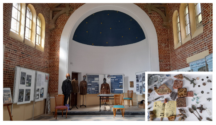 Exposition du mobilier archéologique et évocation du site historique (abbaye et aérodromes) Centre d'Interprétation du Site de Beaupré La Gorgue