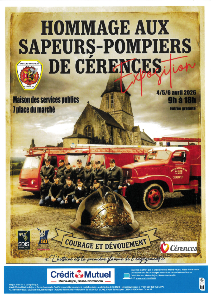 Exposition Hommage aux saperus-pompiers de Cérences 9 Place du Marché Cérences 2026-04-04