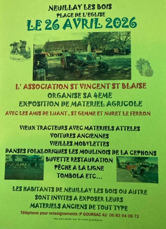 Expositon de matériel agricole place de l'église Neuillay-les-Bois 2026-04-26