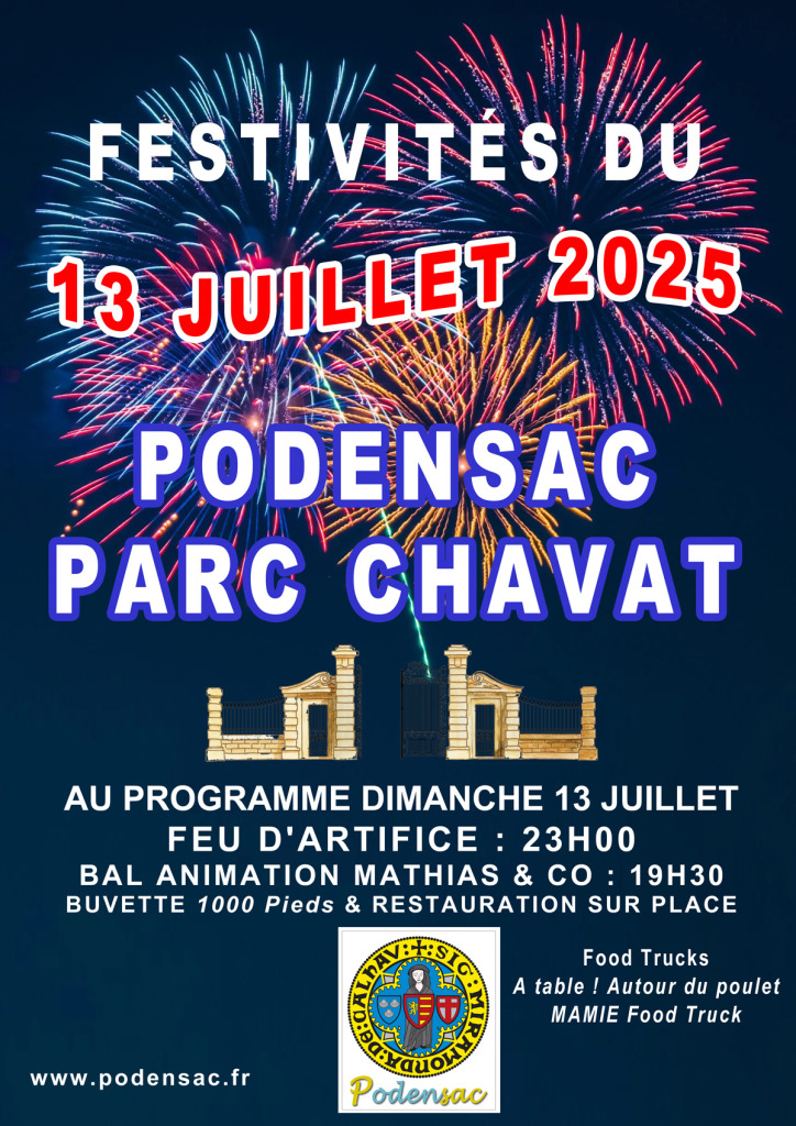 Festivités du 13 juillet Parc Chavat Podensac 2026-07-13