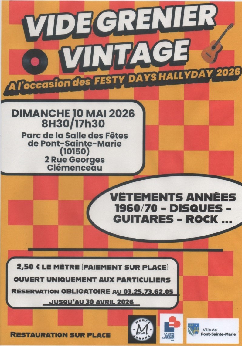 Festy Days Hallyday Vide-greniers vintage Parc de la Salle des Fêtes Pont-Sainte-Marie 2026-05-10