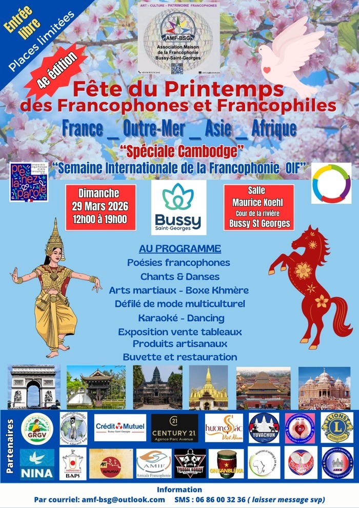 Fête du Printemps des francophones & francophiles  (4e édition) - Spéciale Cambodge - Dimanche 29 Mars 2026 Salle Maurice Koehl Bussy-Saint-Georges