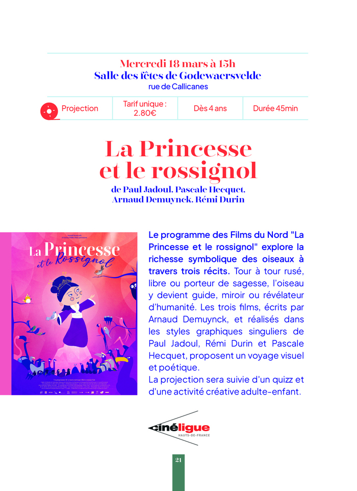 Film d'animation - "La Princesse et le rossignol" -- Printemps des Poètes Salle des fêtes de Godewaersvelde Godewaersvelde