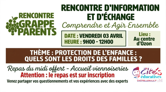 Forum Grappe de parents Protection de l'enfance quels sont les droits des familles ? 1 rue Nicole Auger Châtellerault 2026-04-03
