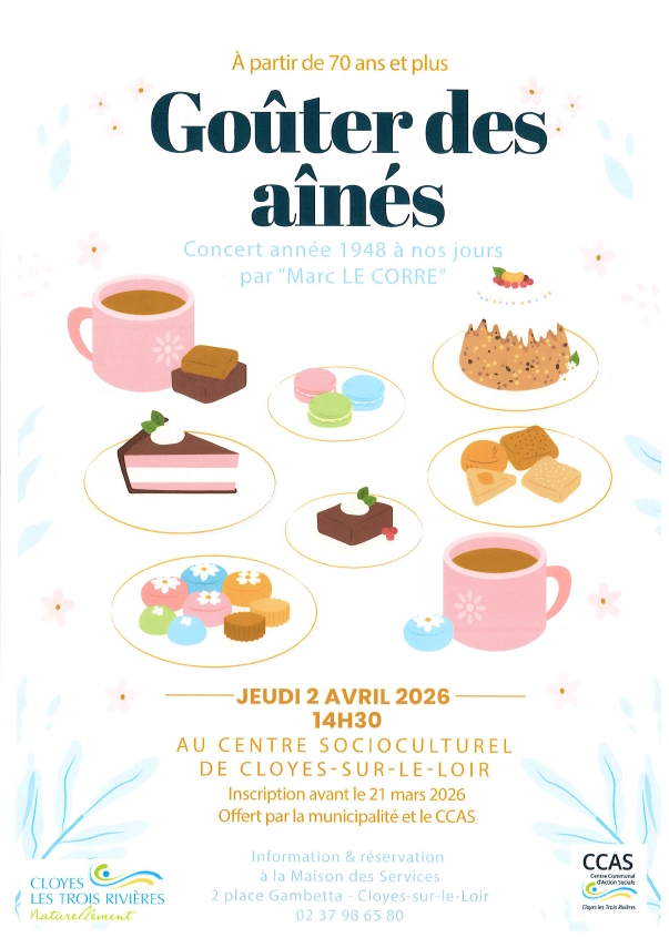 Goûter des aînés Centre socio-culturel Cloyes-les-Trois-Rivières 2026-04-02