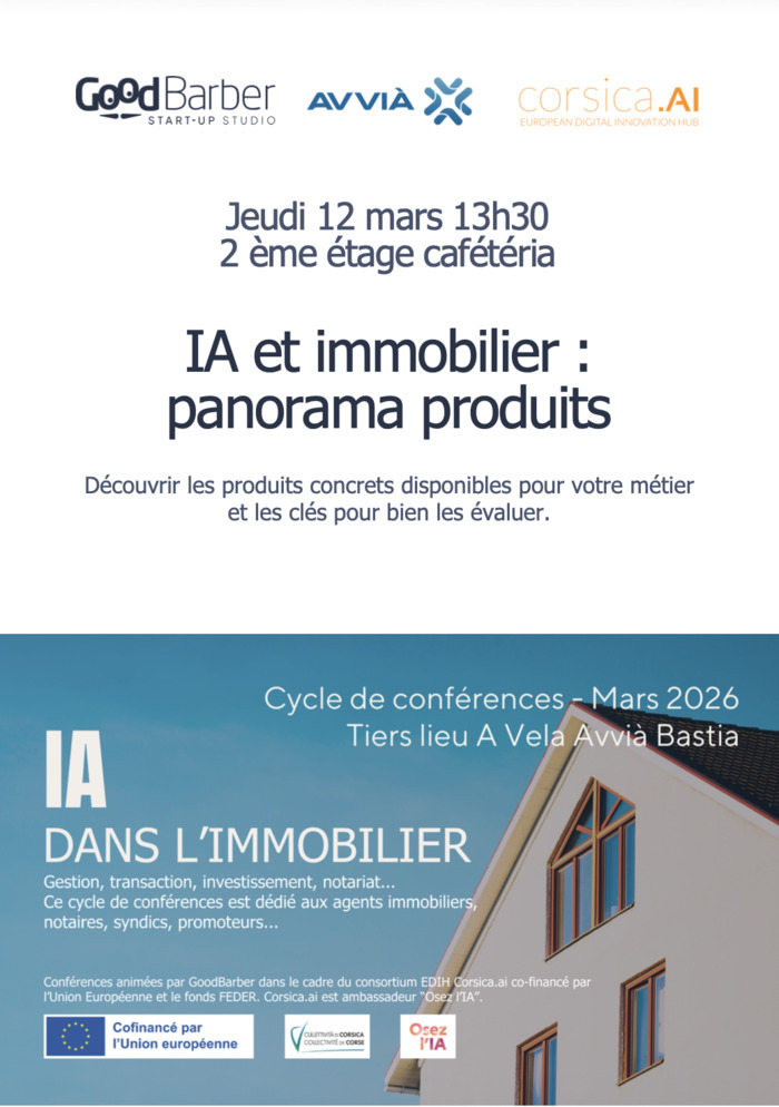 IA et immoblier: Tiers lieu a Vela AVVIA Port Toga 2ème étage espace conférence Ville-di-Pietrabugno