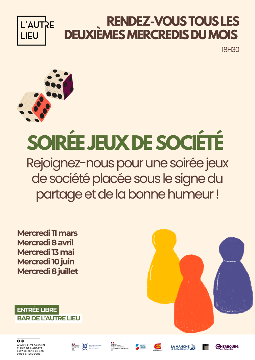 Jeux de société Soirée animée par les bénévoles | Bar de L’Autre Lieu 61 rue de L'Abbaye Cherbourg-en-Cotentin 2026-03-11