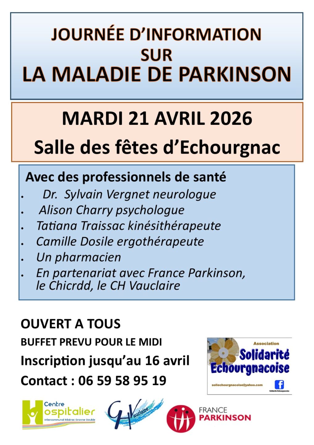 Journée d'information sur la maladie de Parkinson Salle des Fêtes Échourgnac 2026-04-21
